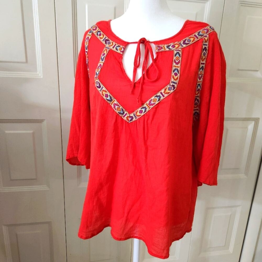 Angie Embroidered Cotton Summer Boho Top Blouse Size S